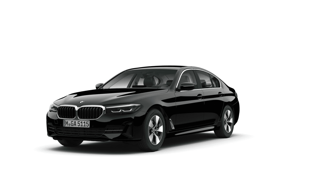 BMW 5er Limousine von vorne schwarz Seitlich links